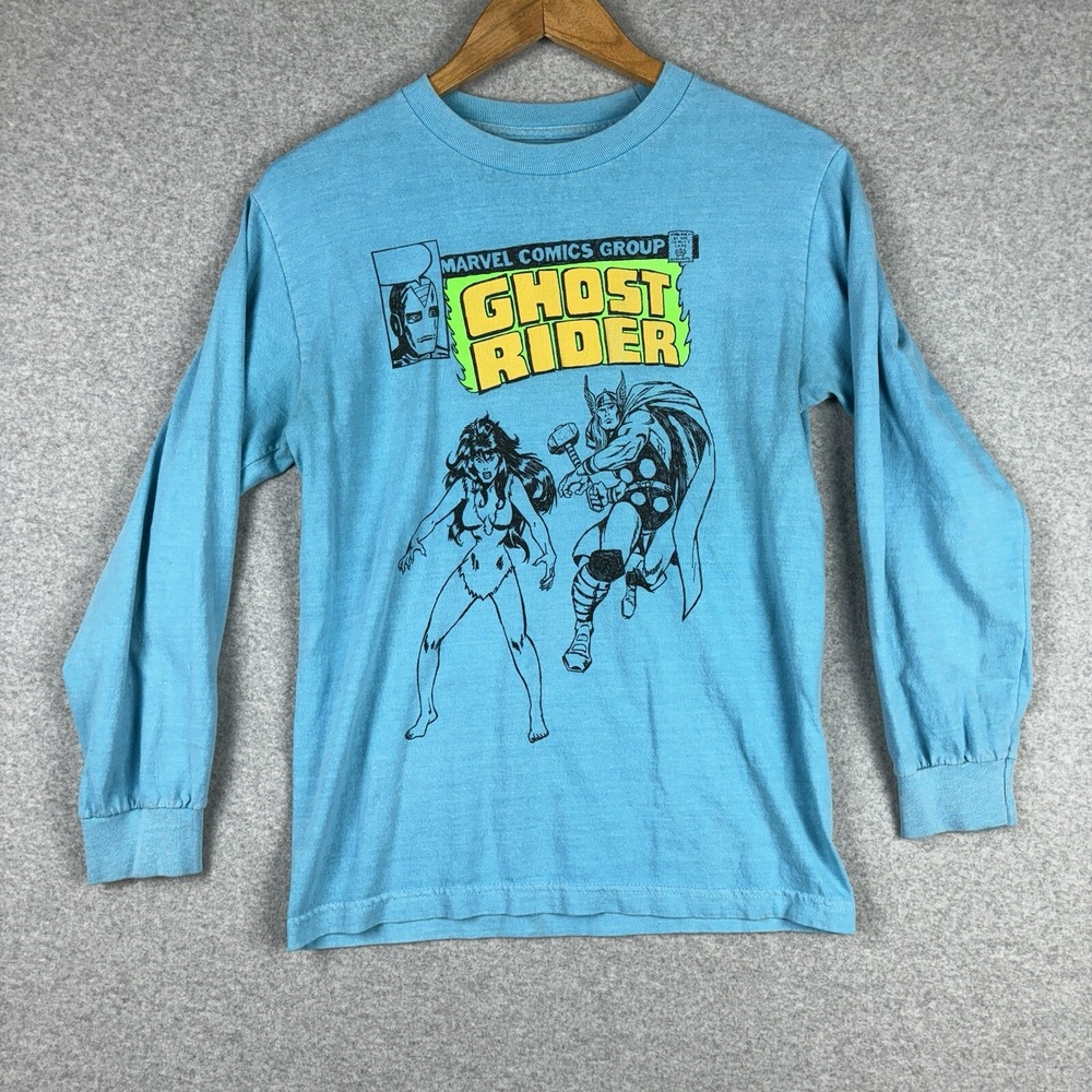 Marvel Ghost Rider Shirt Mens Small Blue LS‎ Kostas Seremetis Urban Outfitters